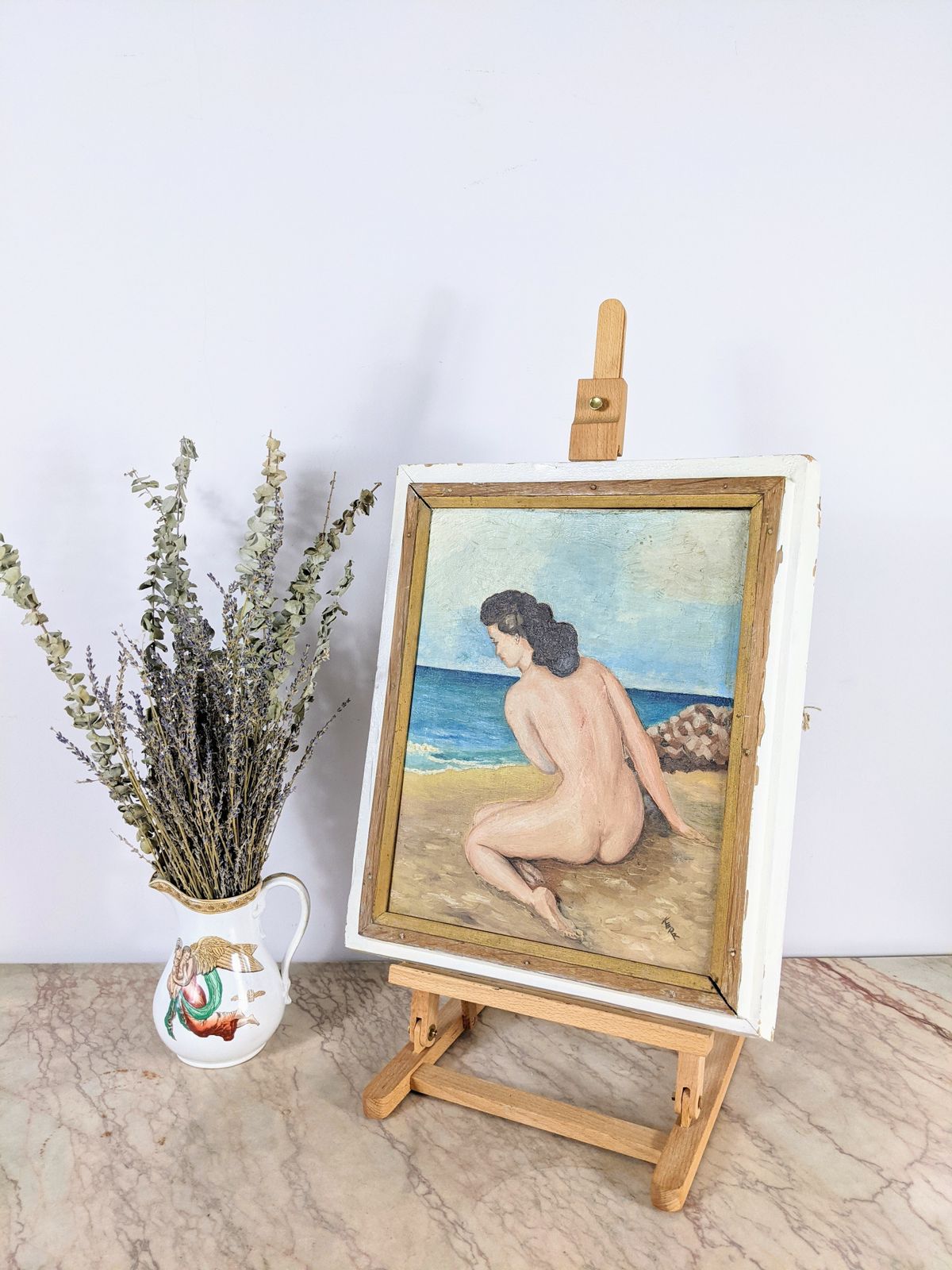 A Charming Vintage French Oil On Canvas   Nude Life Portrait photo vinterior