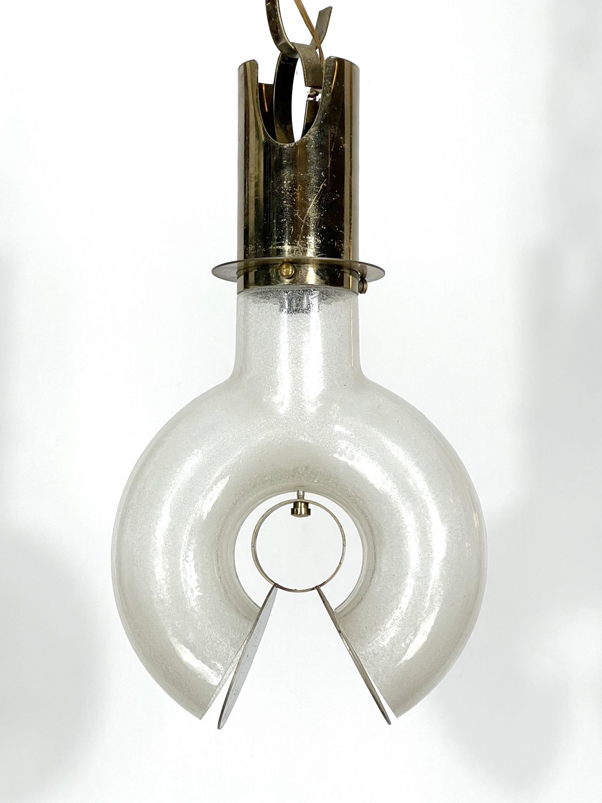 Mid Century Modern Brass And Pulegoso Chandelier By Carlo Nason photo Lighting
