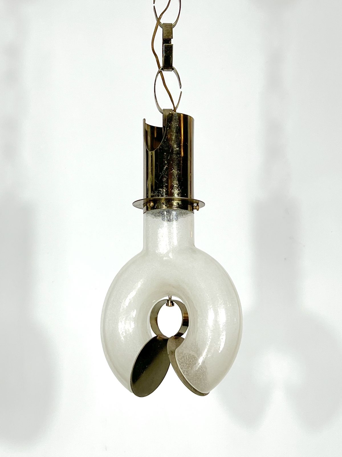 Mid Century Modern Brass And Pulegoso Chandelier By Carlo Nason