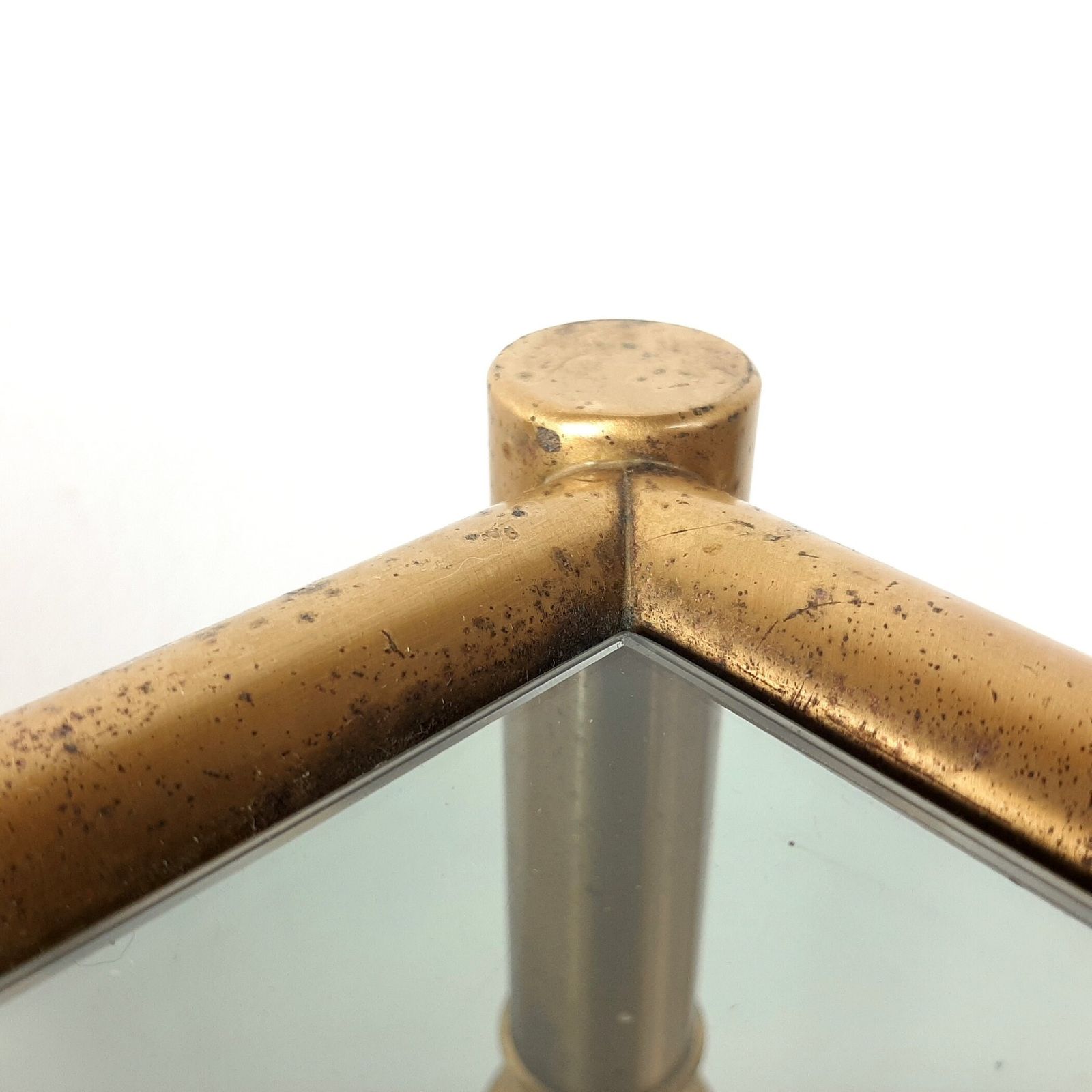 Vintage Coffee Table Italy '70s Retro Decor Mid Century Drink Table Retro Serving Table Art Deco Smoked Glass & Brass Table photo vintage