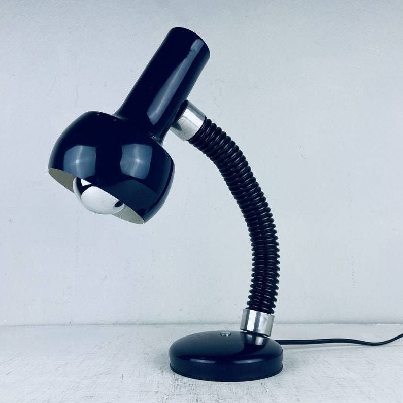 Mid Century Goose Blue Desk Lamp Italy 1970s Metal Retro Table Lamp photo vinterior