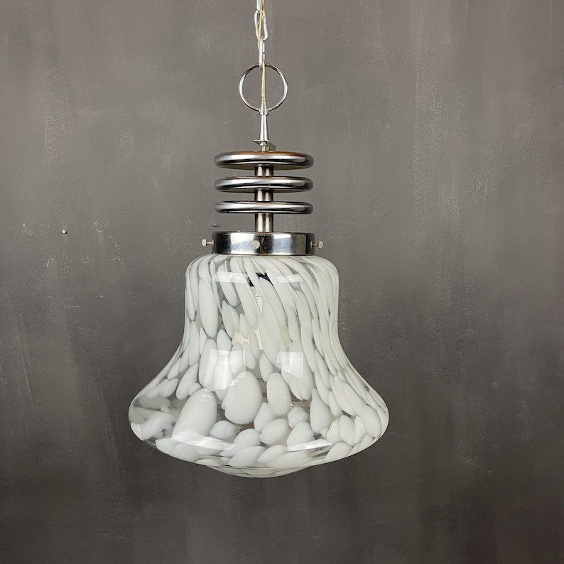 Mid Century White Murano Pendant Lamp Designed By Carlo Nason For Mazzega Italy 1960s Space Age Atomic