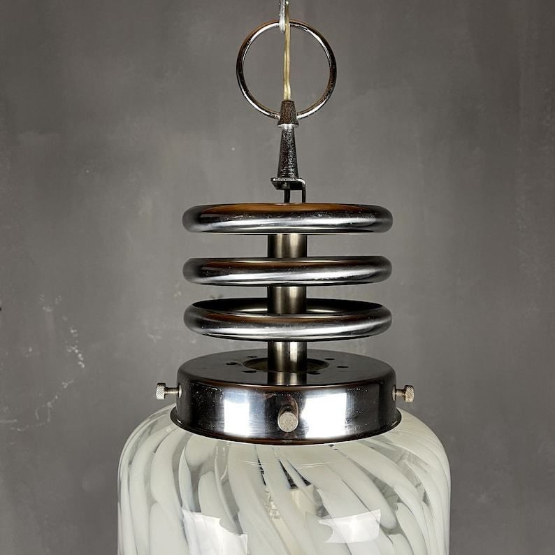 Mid Century White Murano Pendant Lamp Designed By Carlo Nason For Mazzega Italy 1960s Space Age Atomic photo for sale