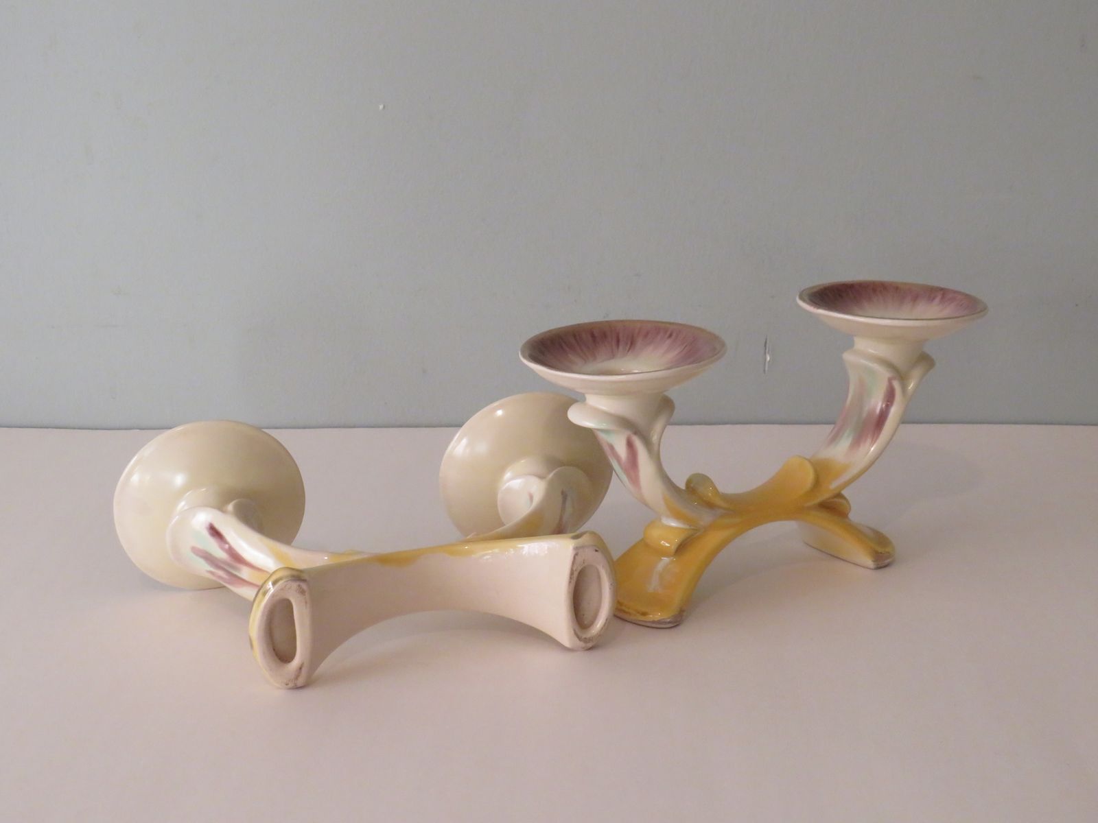 Early 20th Century Set Of 2 Candlesticks In Ceramic, France photo Home Decor