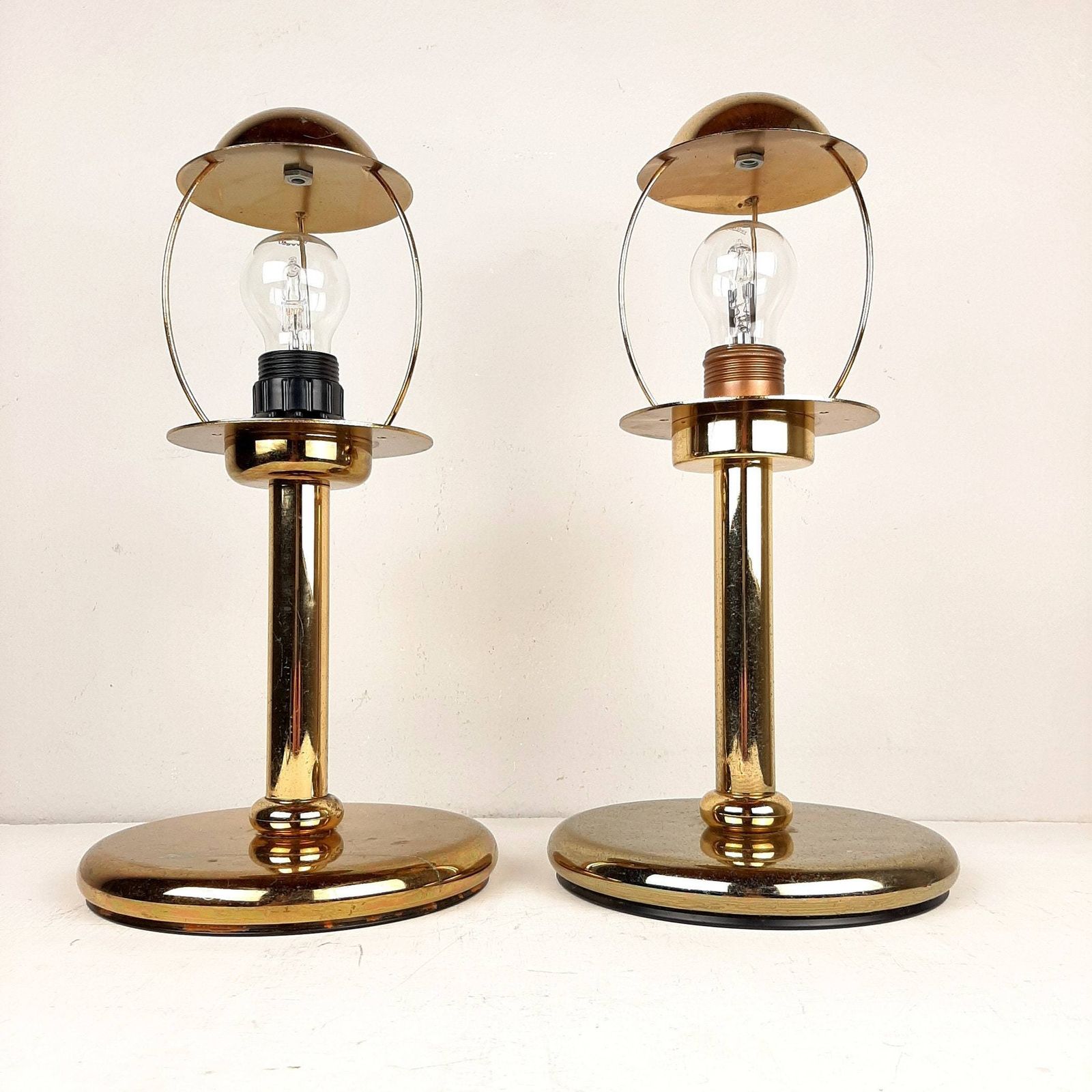 Pair Of Retro Gold Metal Table Lamp Sijaj Hrastnik Yugoslavia 1970s Mid Century Night Light Art Deco Lighting photo Lighting