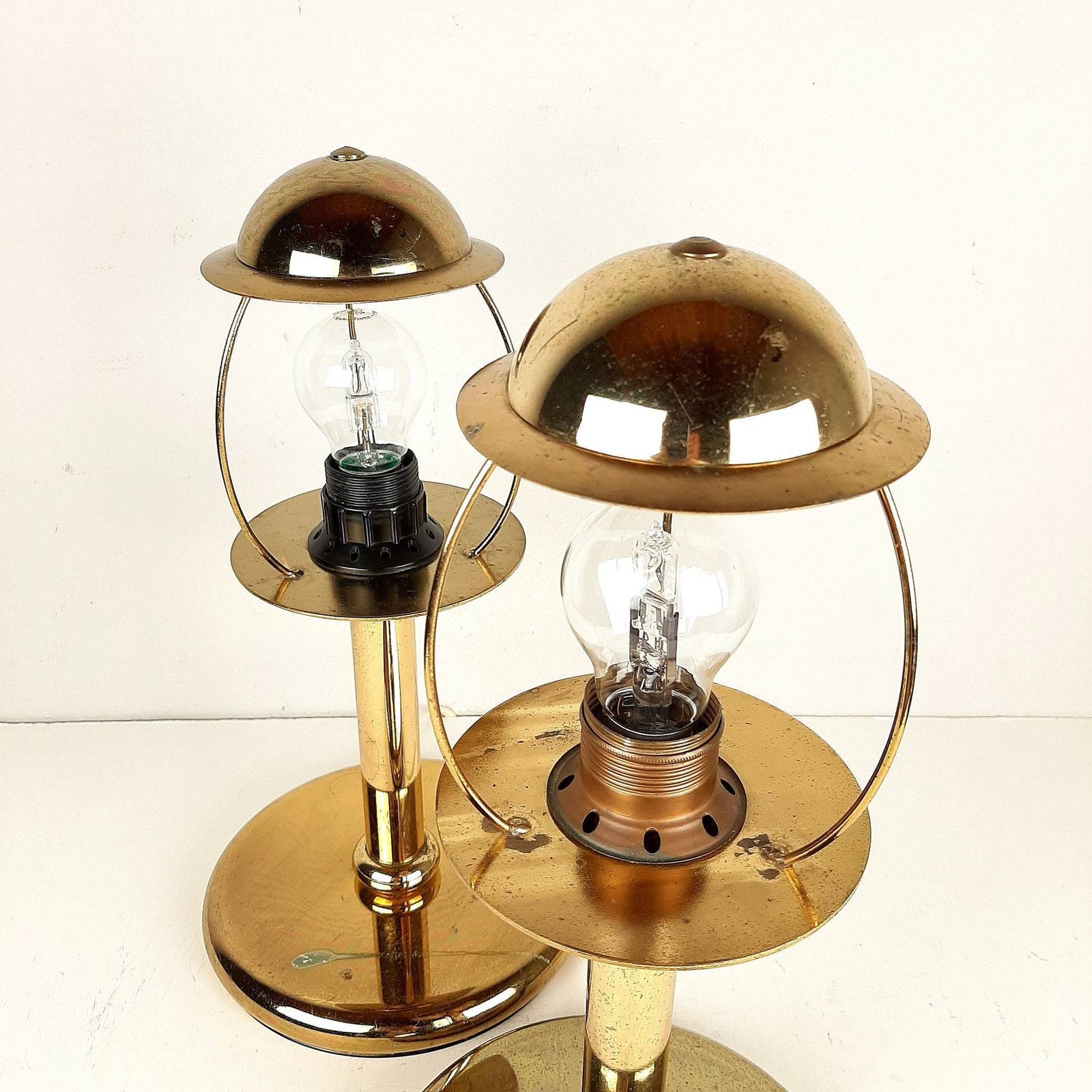 photo furniture Pair Of Retro Gold Metal Table Lamp Sijaj Hrastnik Yugoslavia 1970s Mid Century Night Light Art Deco Lighting