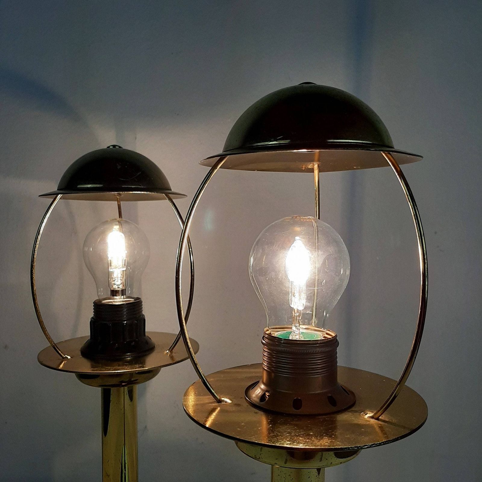 photo for sale Pair Of Retro Gold Metal Table Lamp Sijaj Hrastnik Yugoslavia 1970s Mid Century Night Light Art Deco Lighting