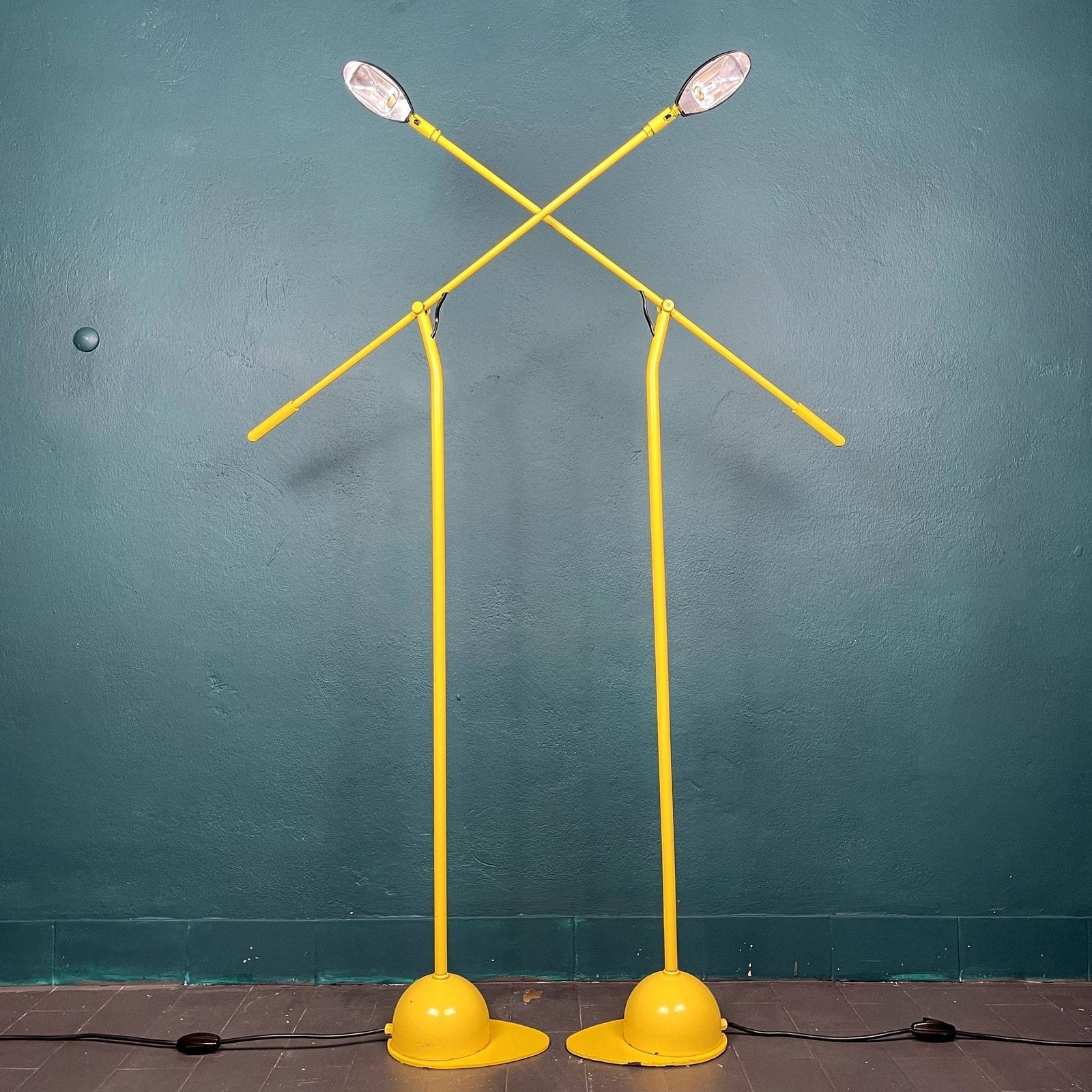 Pair Of Yellow Floor Lamps Yugoslavia 1960s Industrial Mid Century Lighting Space Age photo furniture