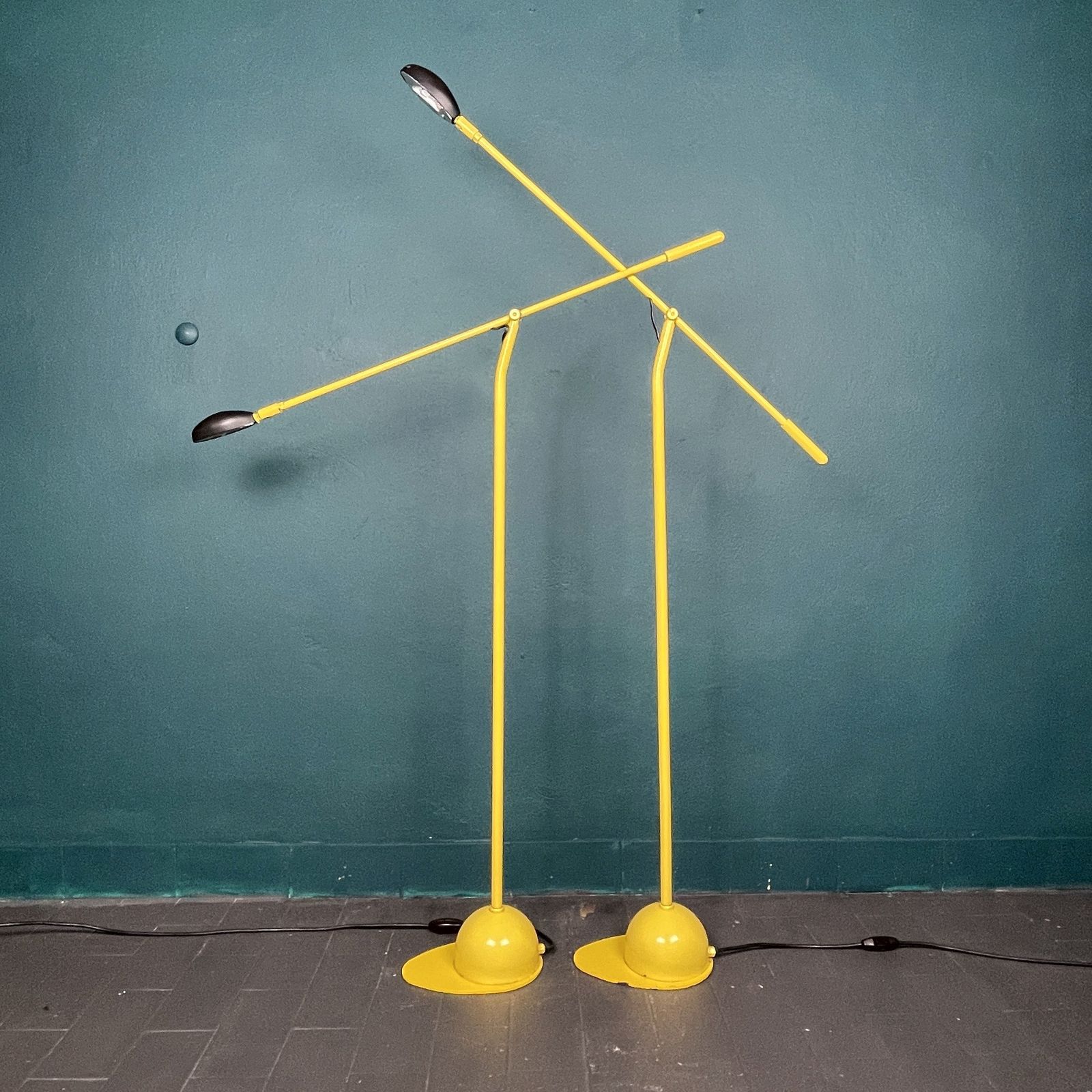 Pair Of Yellow Floor Lamps Yugoslavia 1960s Industrial Mid Century Lighting Space Age photo 474.0