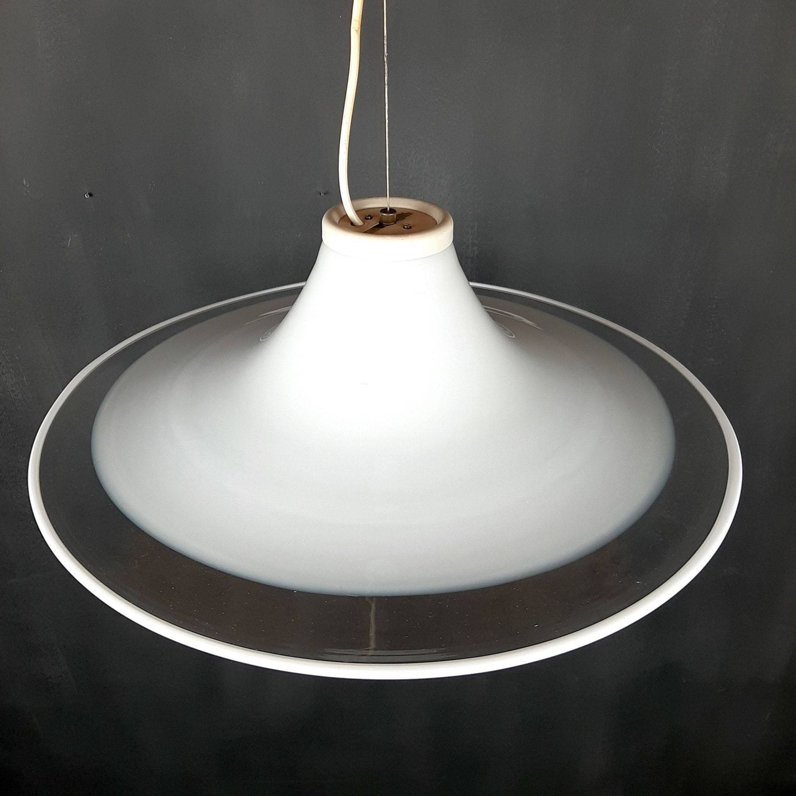 Murano Glass White Pendant Lamp Italy 1970s Mid Century Lighting Xl Ceiling Lamp photo Lighting