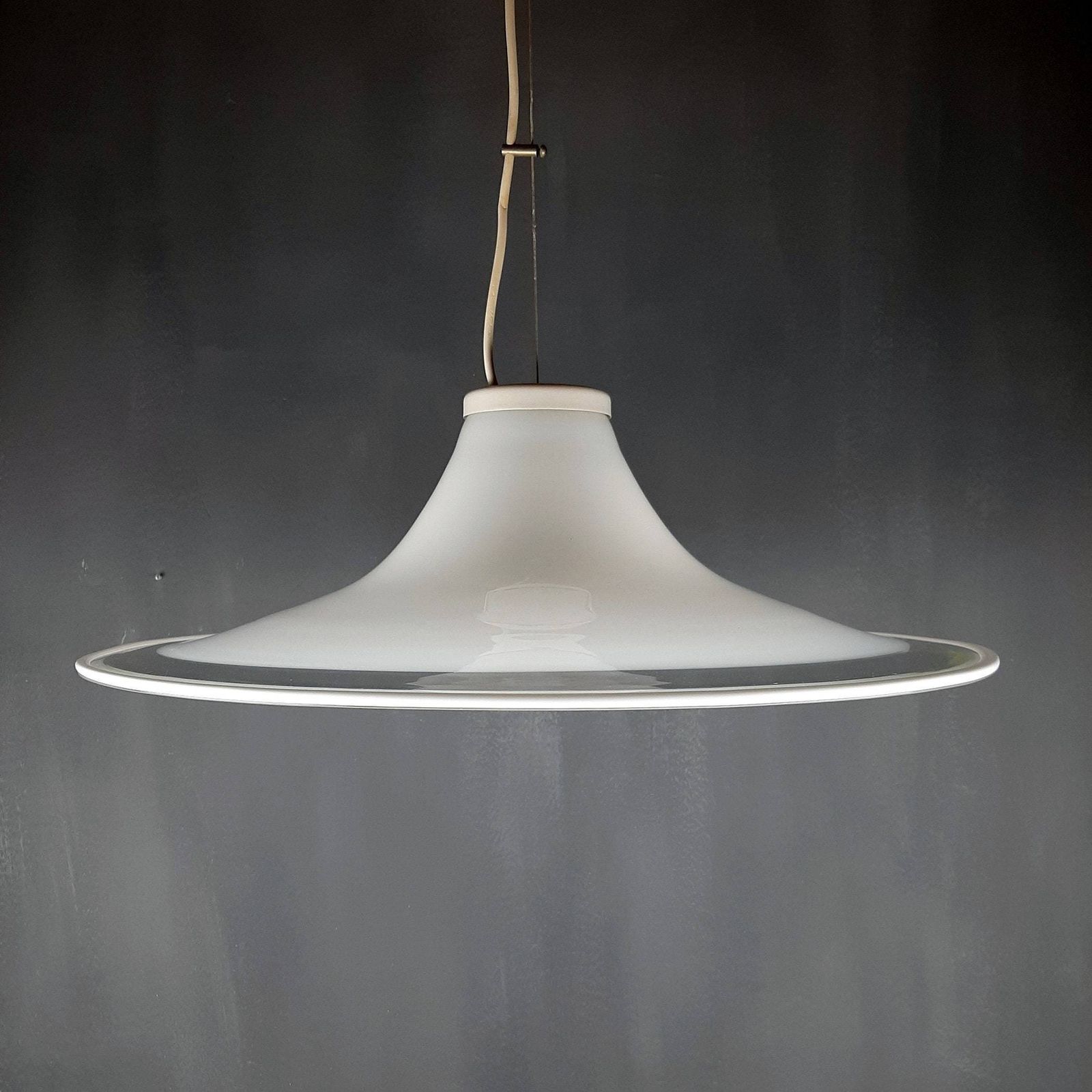 photo furniture Murano Glass White Pendant Lamp Italy 1970s Mid Century Lighting Xl Ceiling Lamp
