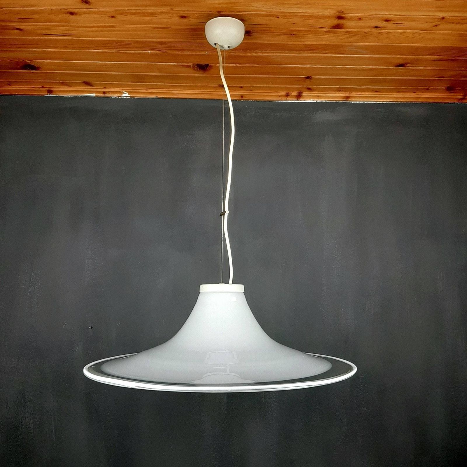 photo for sale Murano Glass White Pendant Lamp Italy 1970s Mid Century Lighting Xl Ceiling Lamp