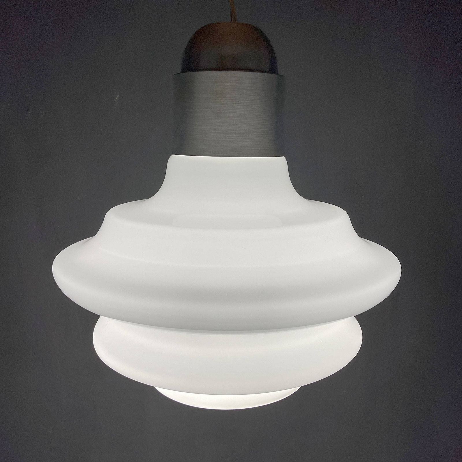 Large Mid Century Opaline White Glass Handing Lamp Italy 1960s Art Deco Italian Modern photo for sale