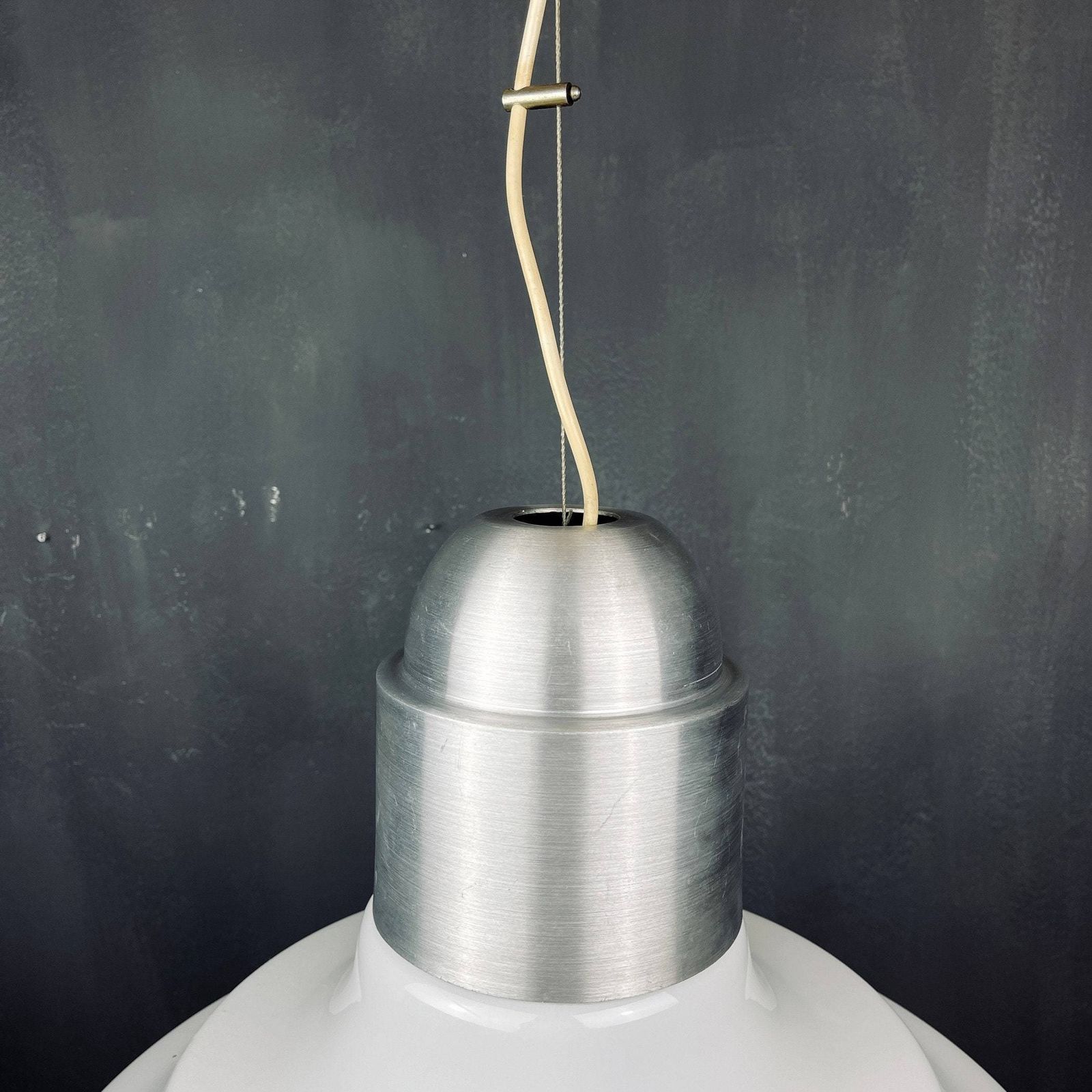 Large Mid Century Opaline White Glass Handing Lamp Italy 1960s Art Deco Italian Modern photo 790.0