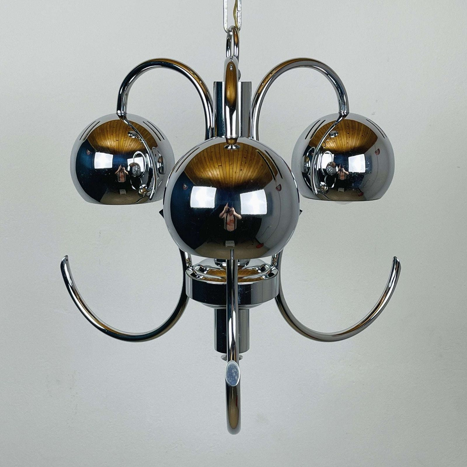 Mid Century Eyeball Silver Pendant Lamp Italy 1970s Space Age Italian Modern Atomic Vintage Italian Light