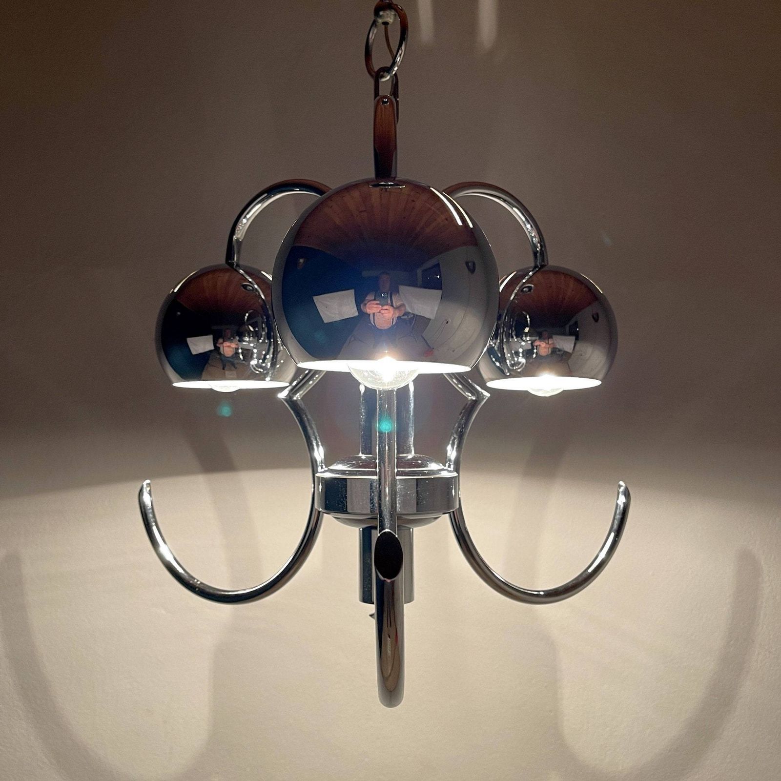 Mid Century Eyeball Silver Pendant Lamp Italy 1970s Space Age Italian Modern Atomic Vintage Italian Light photo vintage