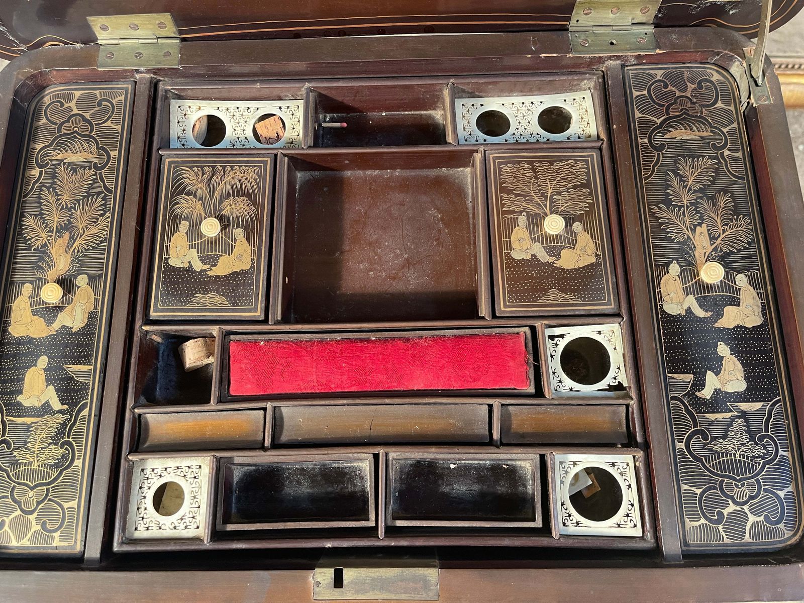 Stunning Antique Regency Ebonised Chinoiserie Ladies Work/Sewing Stand Box Circa 1820 photo furniture