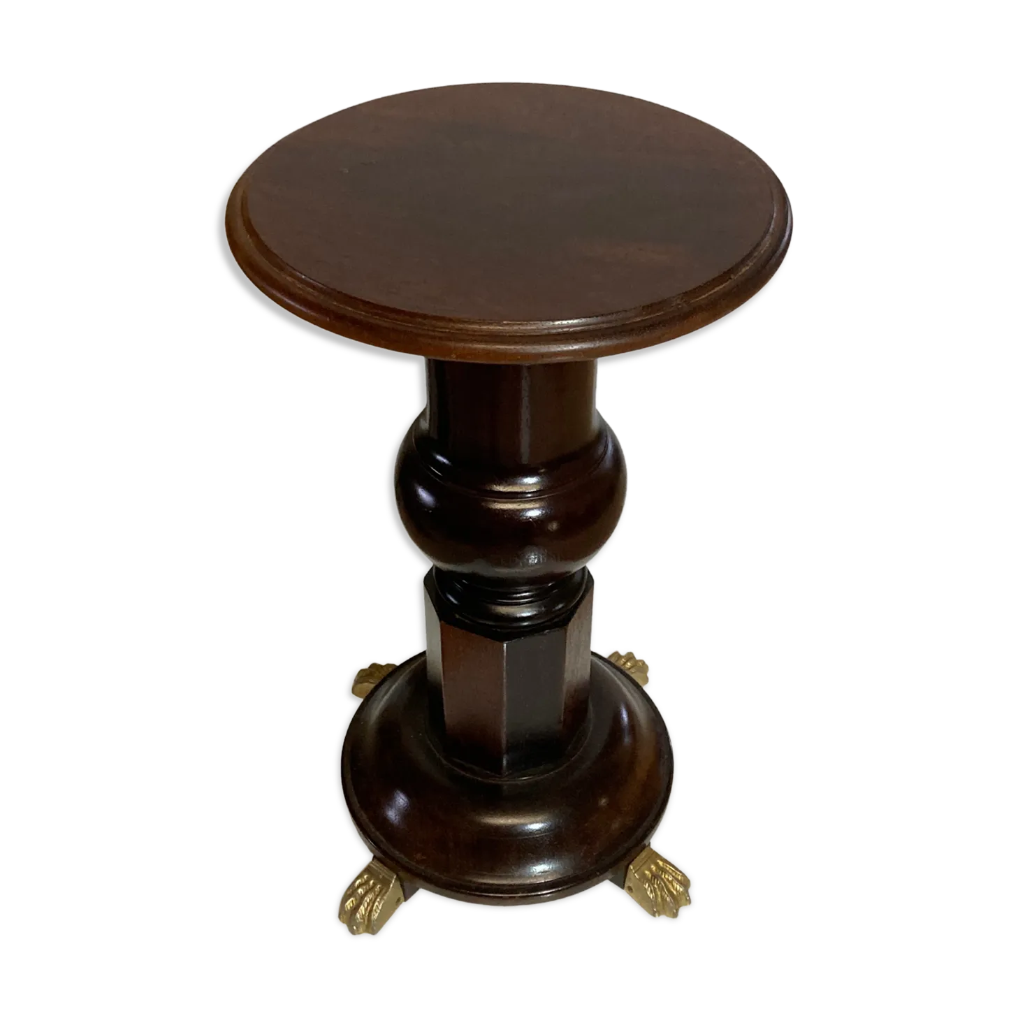 Vintage Mahogany Pedestal Or Side Table With Brass Claw Feet photo buy