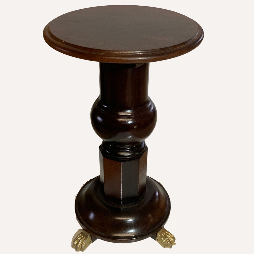 Vintage Mahogany Pedestal Or Side Table With Brass Claw Feet