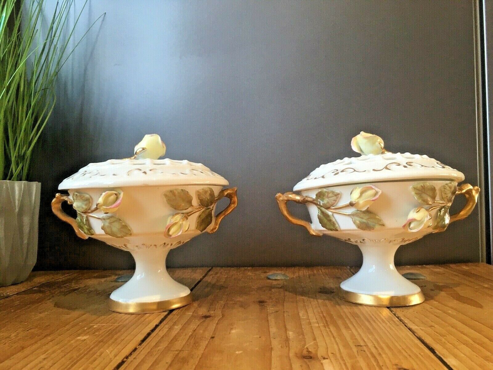 Pair Of Top Quality 19th C Moore Brothers Rose Pot Pourri Pedestal Vases Urns photo furniture