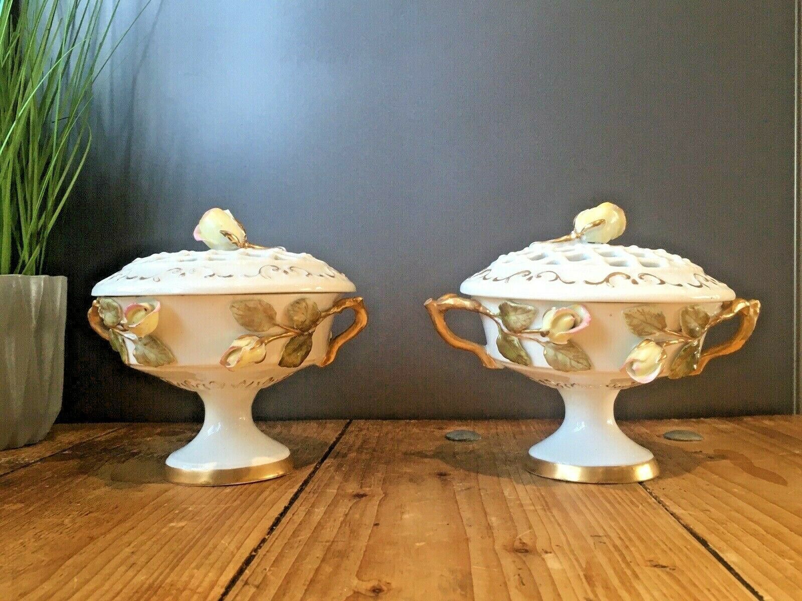 Pair Of Top Quality 19th C Moore Brothers Rose Pot Pourri Pedestal Vases Urns photo vintage