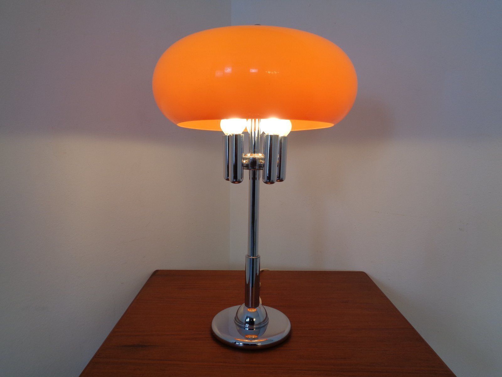 Italian Orange Plastic & Chrome Table Lamp, 1960s photo for sale