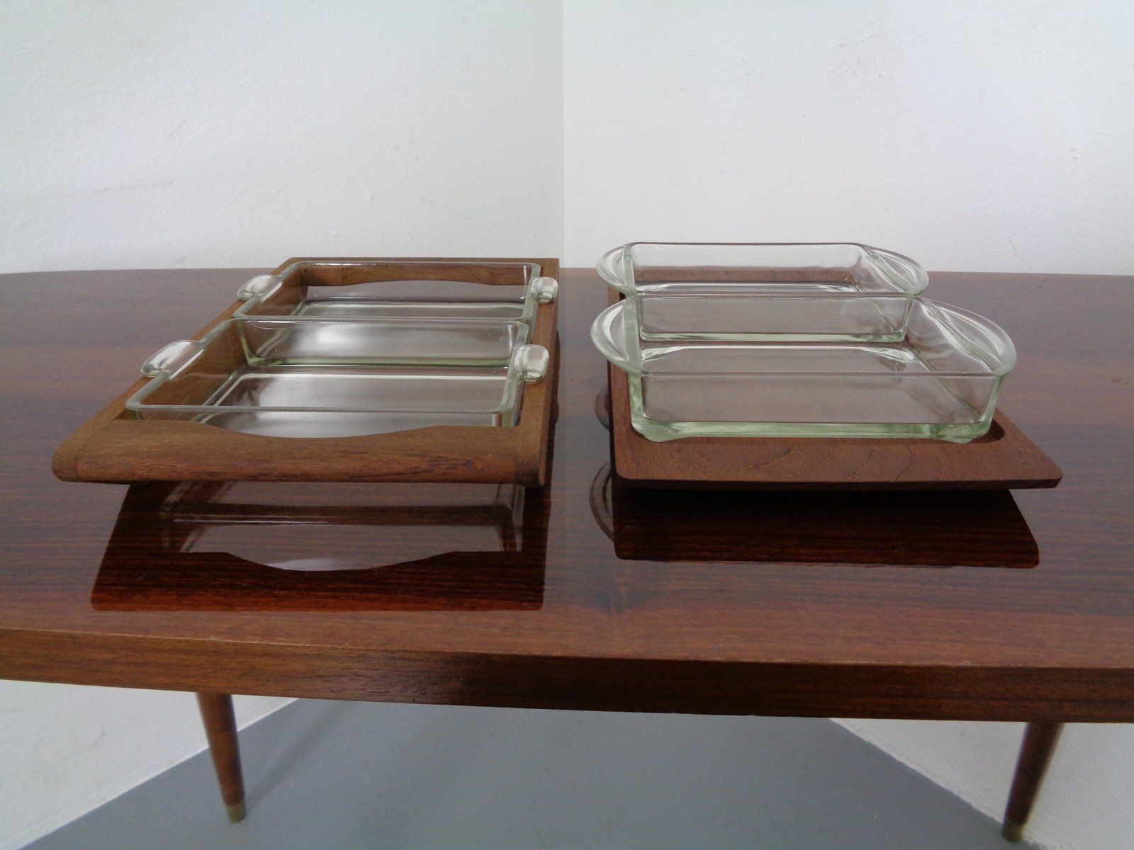 Danish Siam Teak Tray And Glass Bowls From Artiform, Set Of 2, 1960s photo for sale