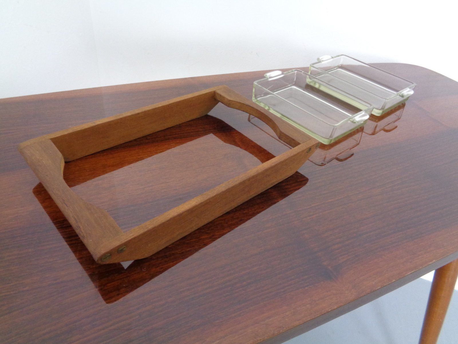 photo for sale Danish Siam Teak Tray And Glass Bowls From Artiform, Set Of 2, 1960s