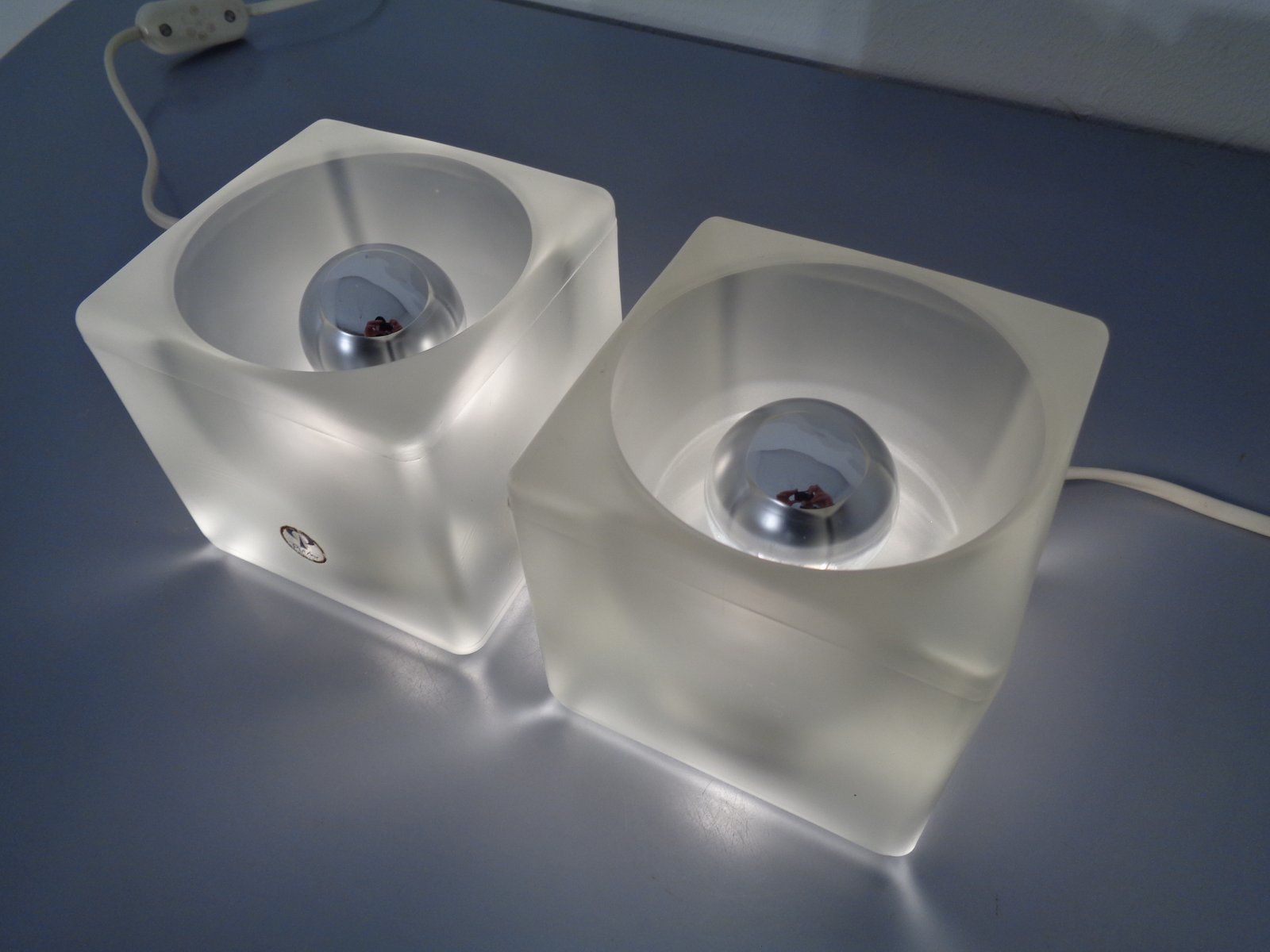 Glass Cube Lamps From Peill & Putzler, 1970s, Set Of 2 photo for sale