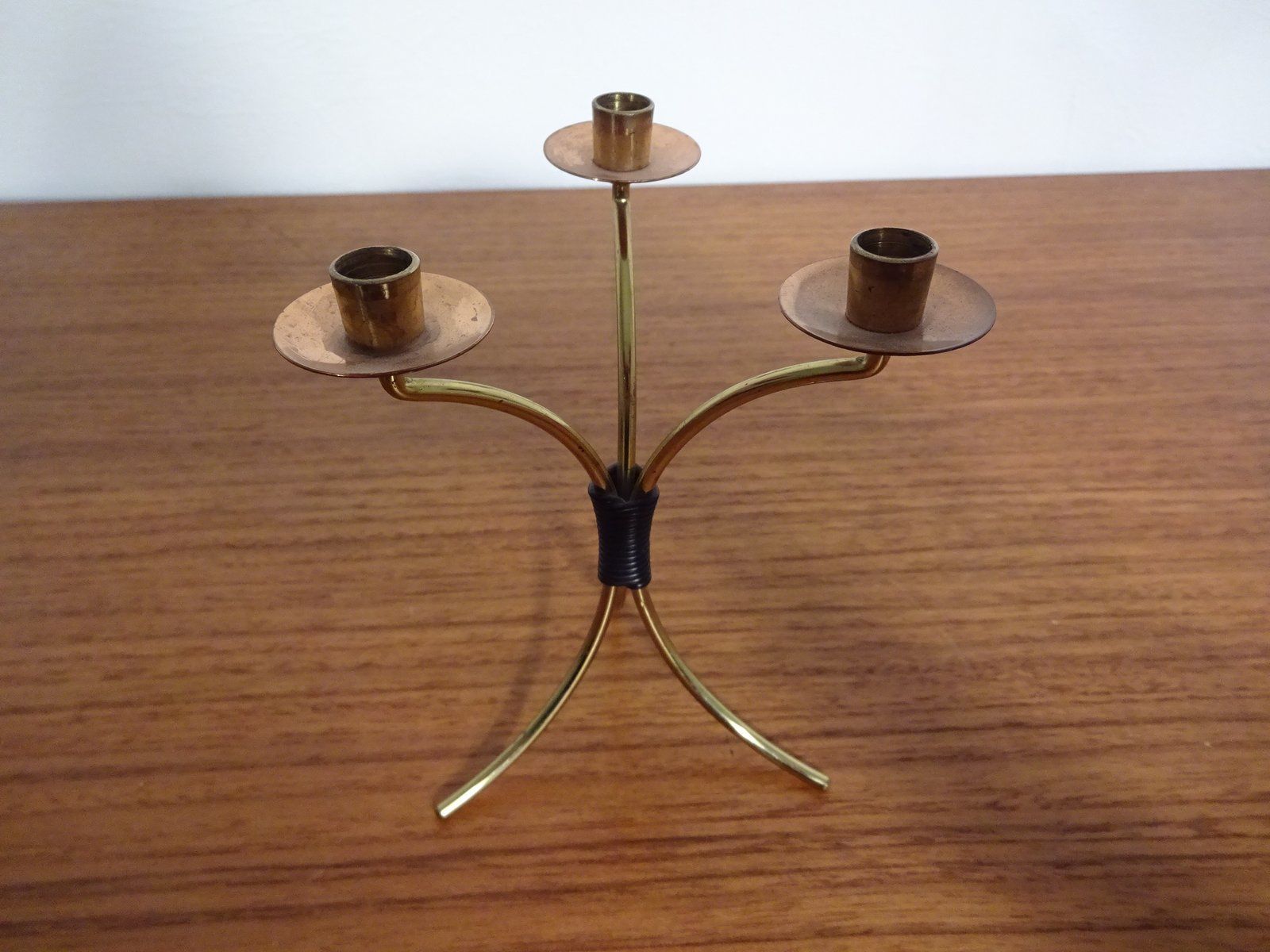 photo furniture German Filigree Brass And Copper Candleholders 1960s Set Of 3