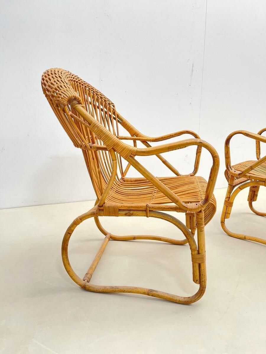 Pair Of Mid Century Modern Rattan Armchairs, Italy, 1960s photo buy