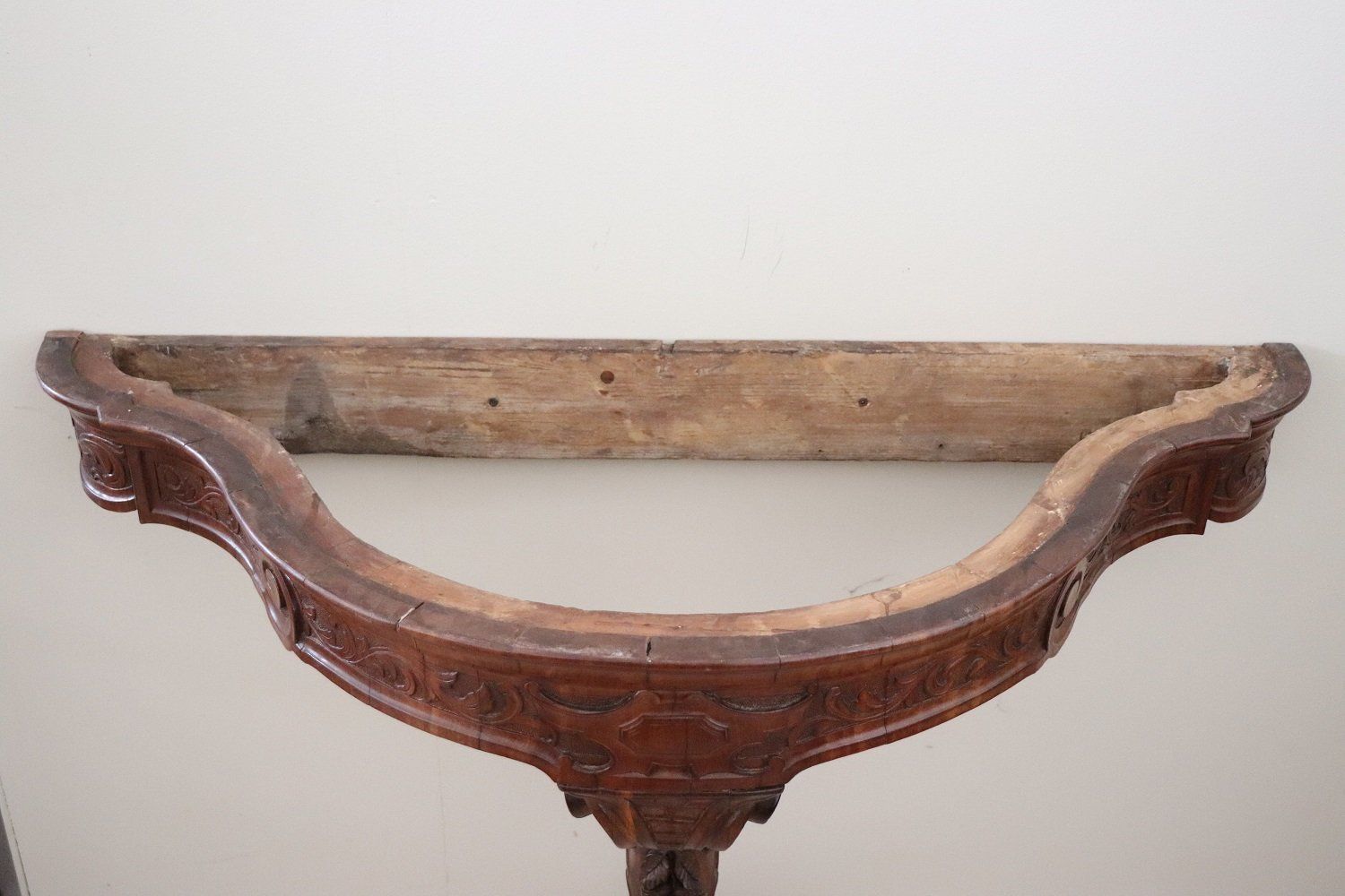 photo for sale Antique Carved Wood Console Table With Marble Top 1850s