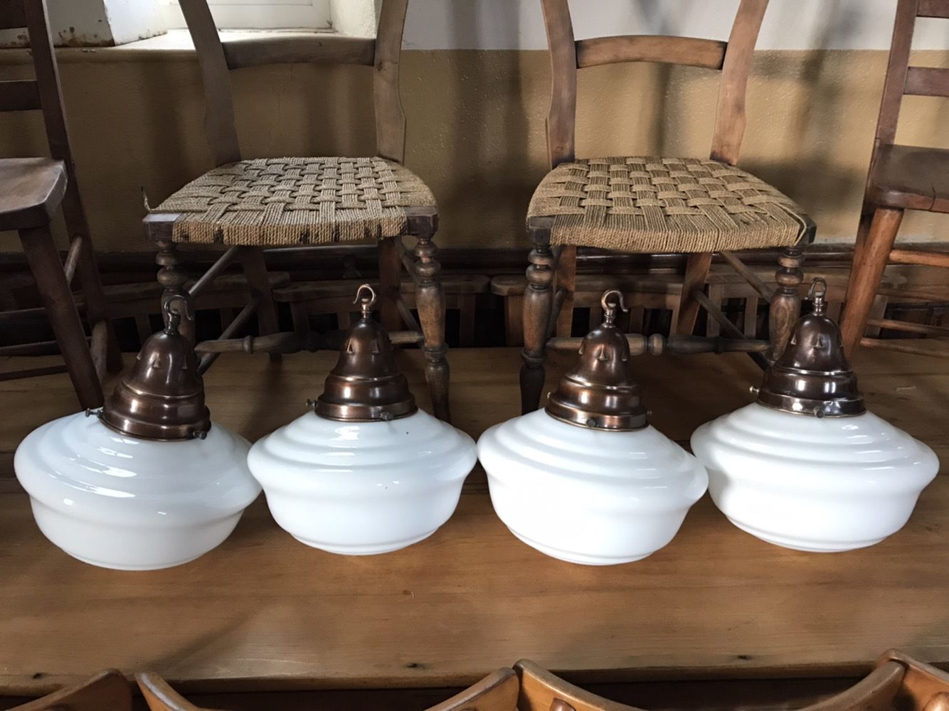 Antique Late 1900s Opaline Chapel Pendant Lights