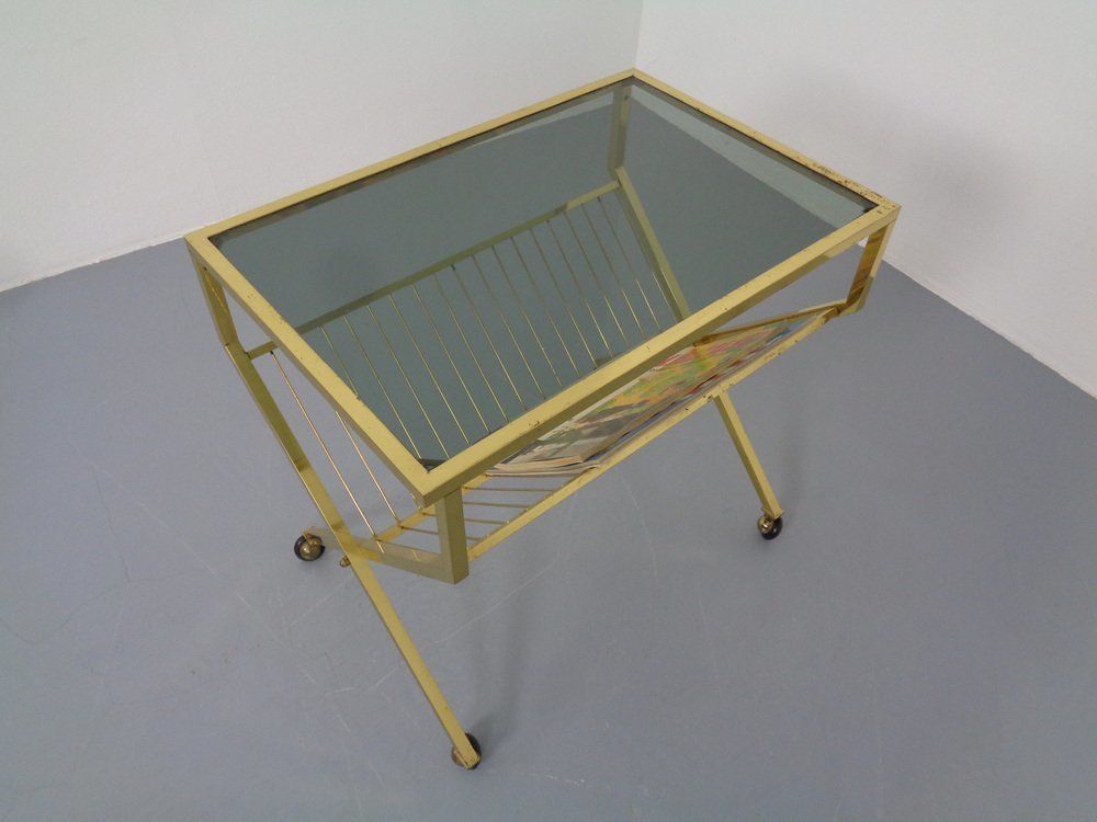 photo furniture French Brass & Glass Cart With Magazine Rack, 1960s