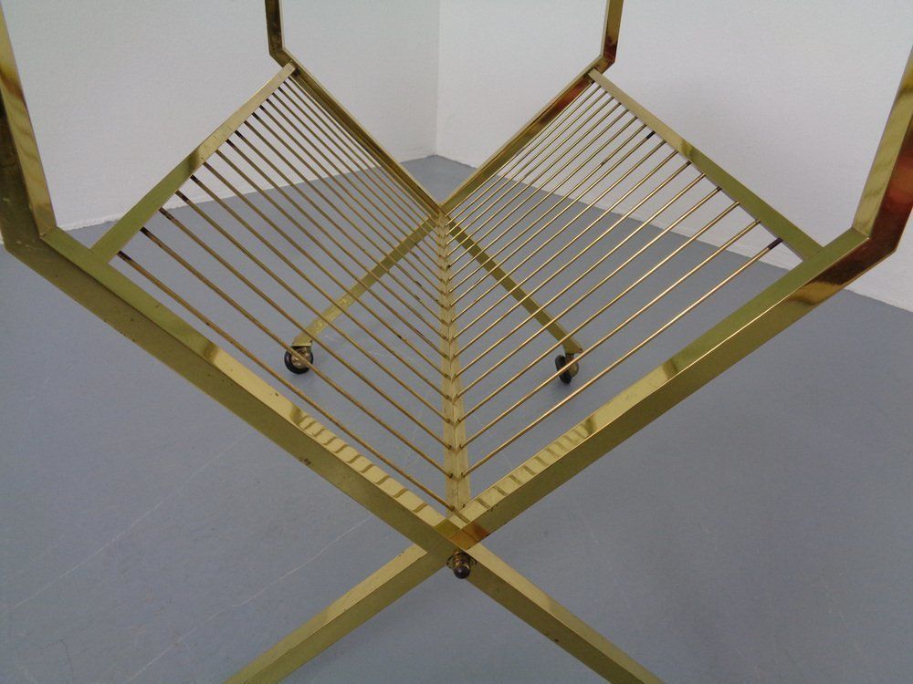 630.0 French Brass & Glass Cart With Magazine Rack, 1960s photo