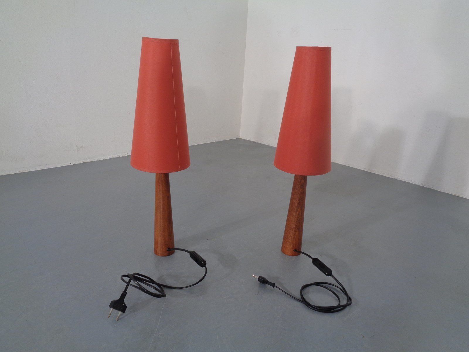 Mid Century Filigree Danish Teak Table Lamps, 1950s, Set Of 2 photo vintage