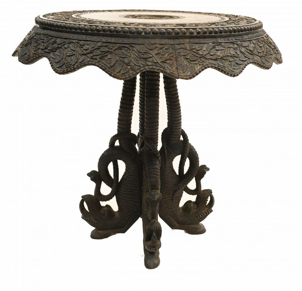 Antique Burmese Side Table Hand Carved Burma 1890 photo vinterior