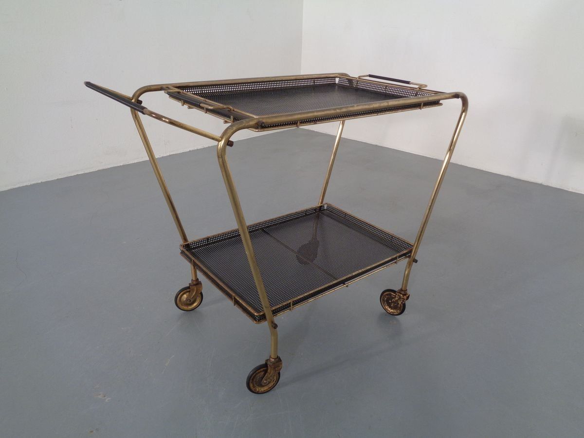 French Brass Tea Cart Attributed To Mathieu Matégot, 1950s photo furniture
