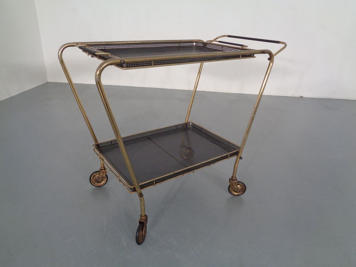 French Brass Tea Cart Attributed To Mathieu Matégot, 1950s photo for sale