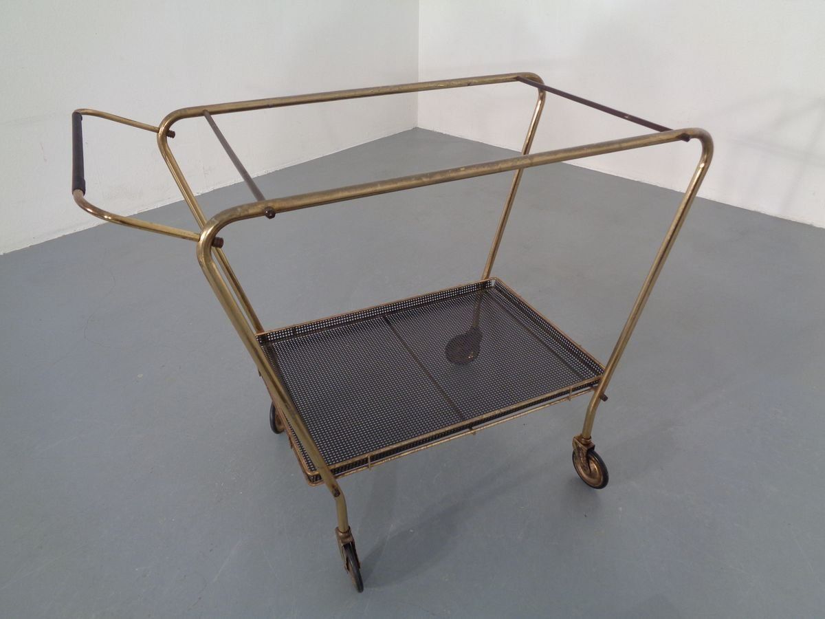 French Brass Tea Cart Attributed To Mathieu Matégot, 1950s photo vinterior