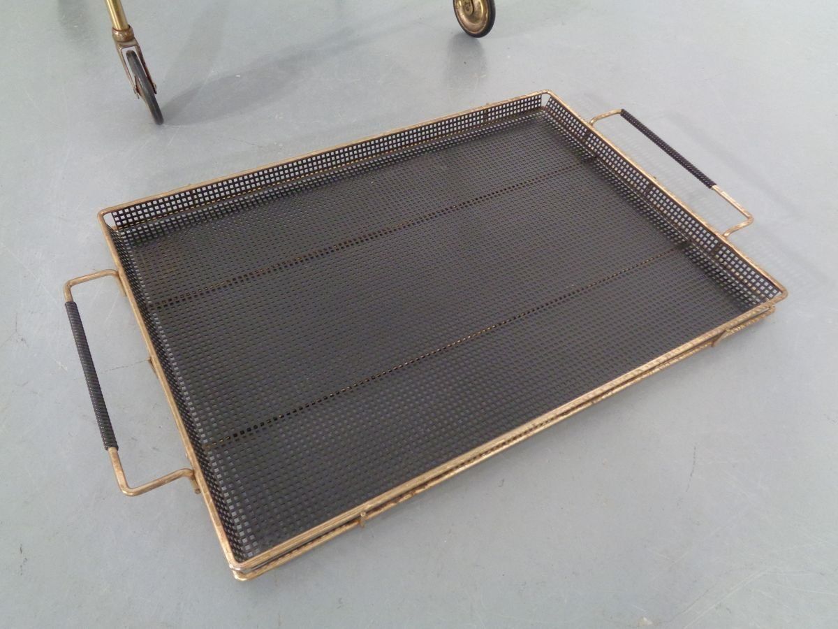 French Brass Tea Cart Attributed To Mathieu Matégot, 1950s photo vintage