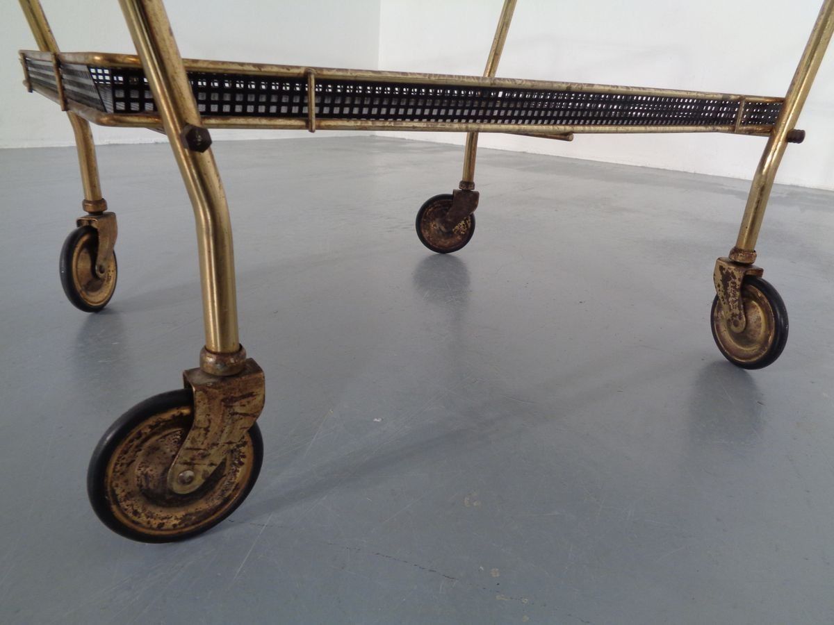 photo buy French Brass Tea Cart Attributed To Mathieu Matégot, 1950s