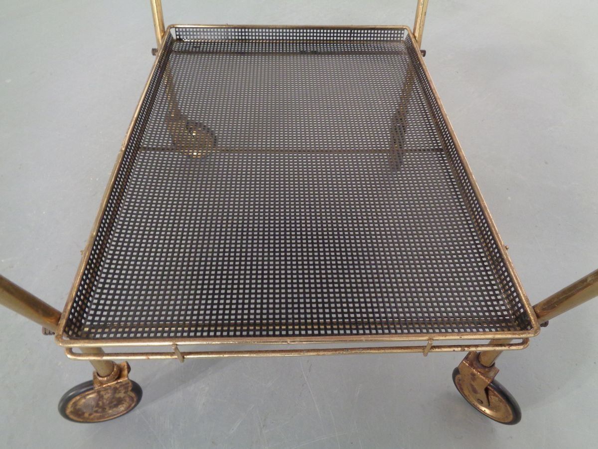 photo vintage French Brass Tea Cart Attributed To Mathieu Matégot, 1950s
