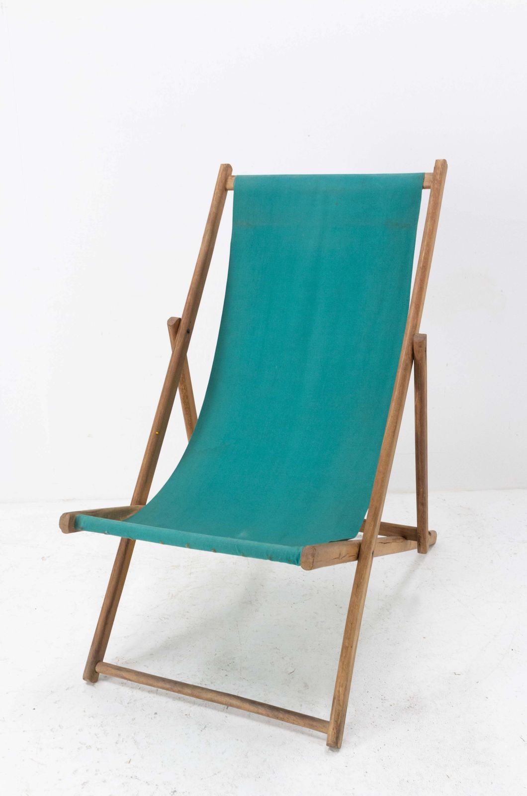 Transat Folding Deck Chair Patio Lounger, Beech And Fabric Chaise Longue, French photo vinterior