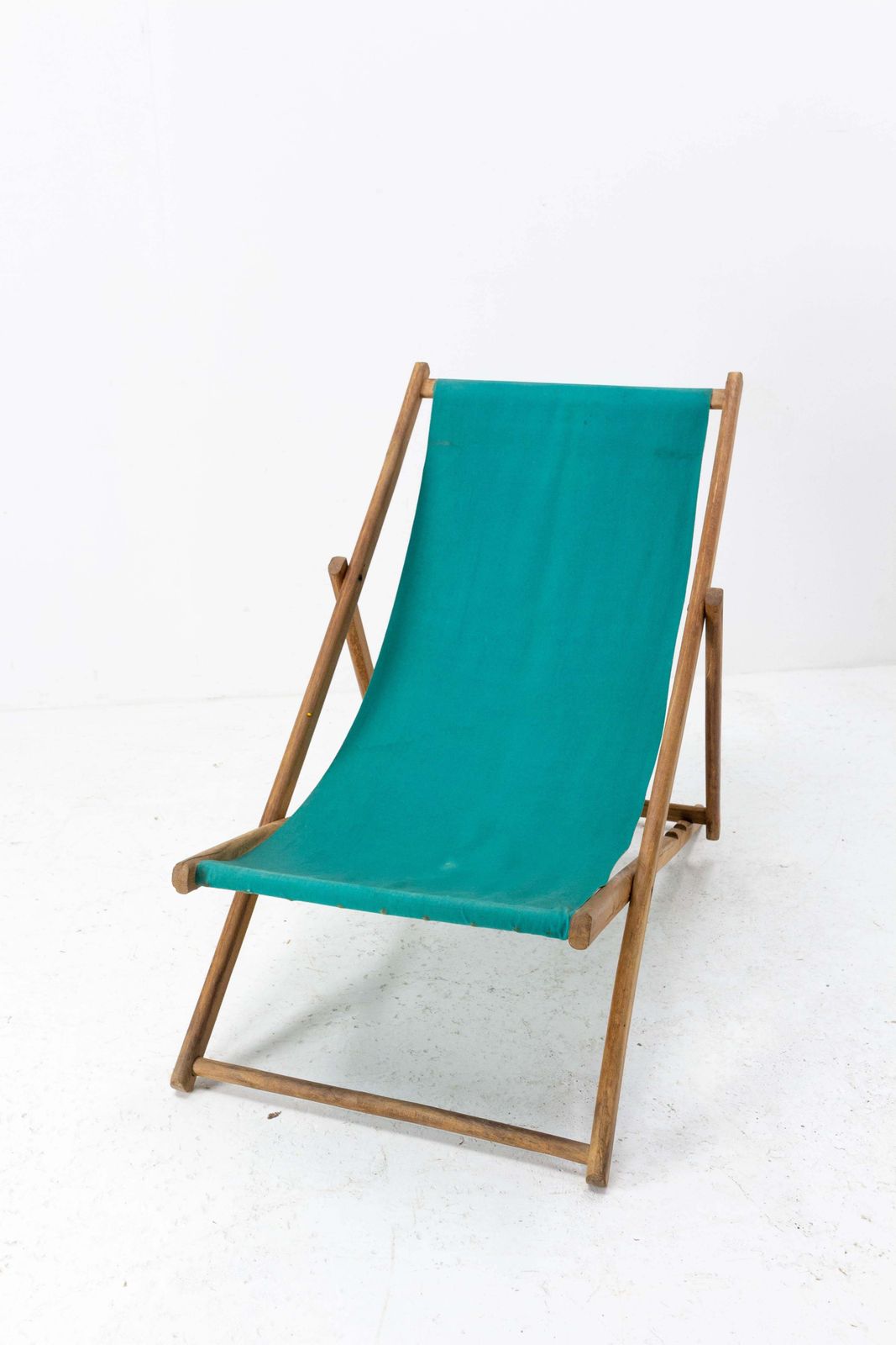 photo for sale Transat pliant en hêtre et tissu, chaise longue française