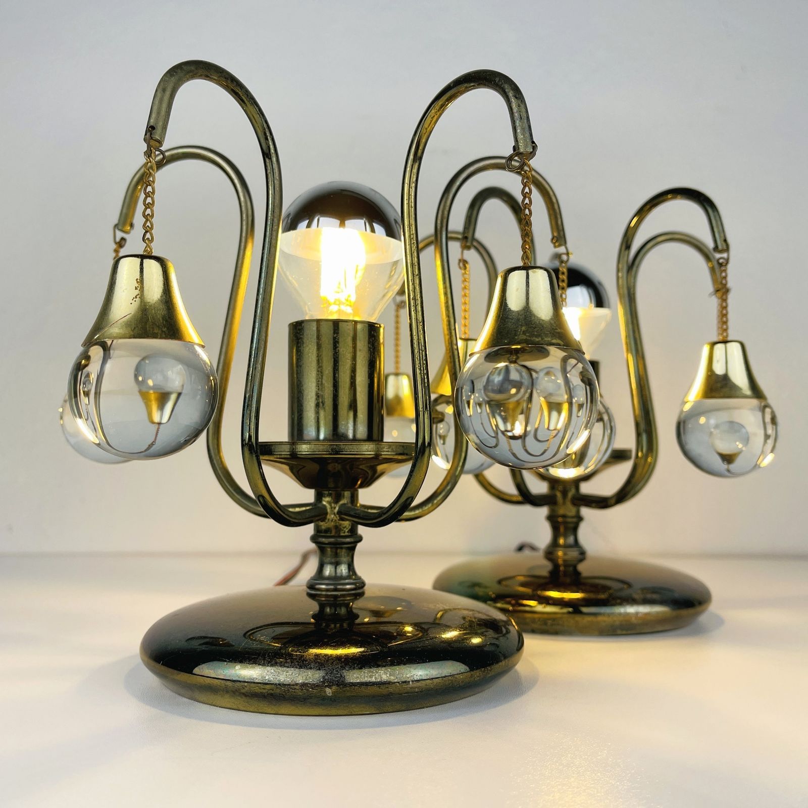 Pair Of Vintage Glass Ball Table Lamps Italy 1960s photo for sale