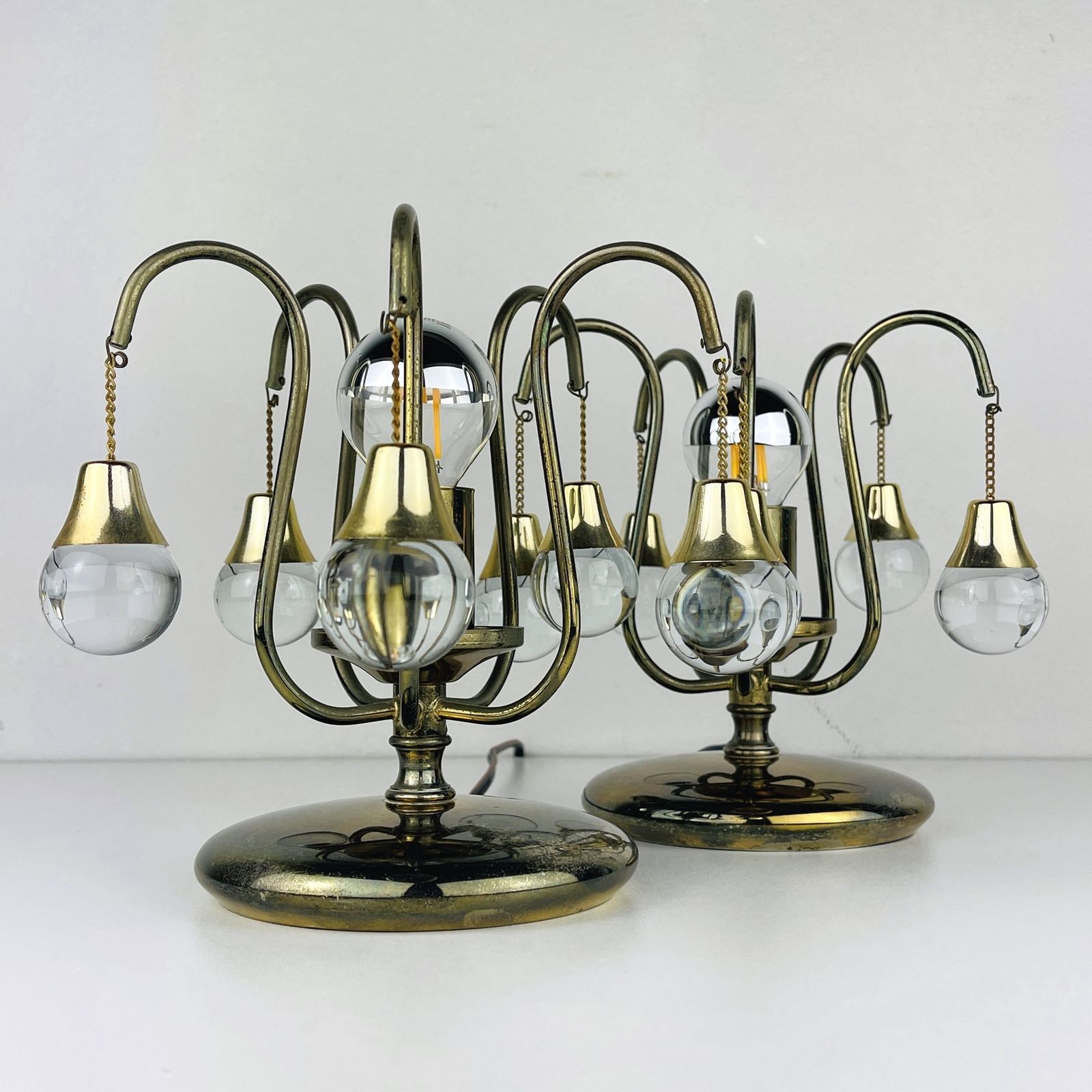 Pair Of Vintage Glass Ball Table Lamps Italy 1960s photo buy