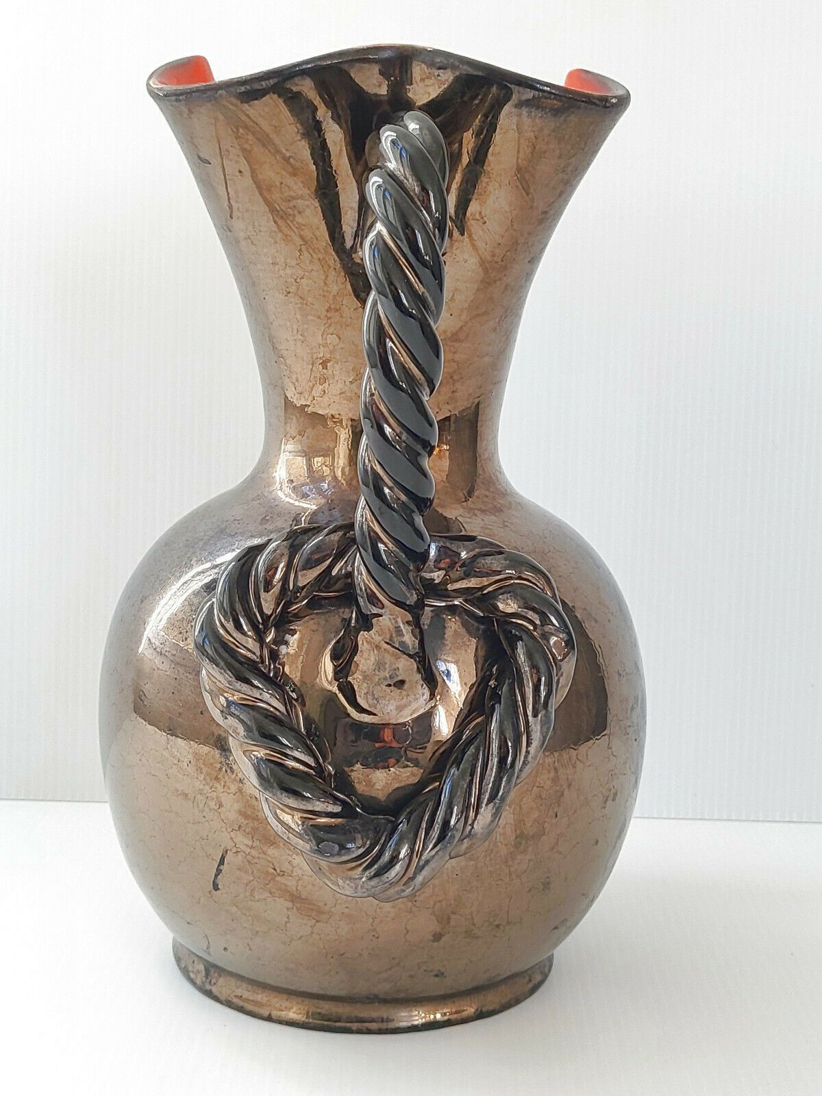 Vintage Vase 1960 Pearl Black And Red Ceramic 60s 1960s 60s photo for sale