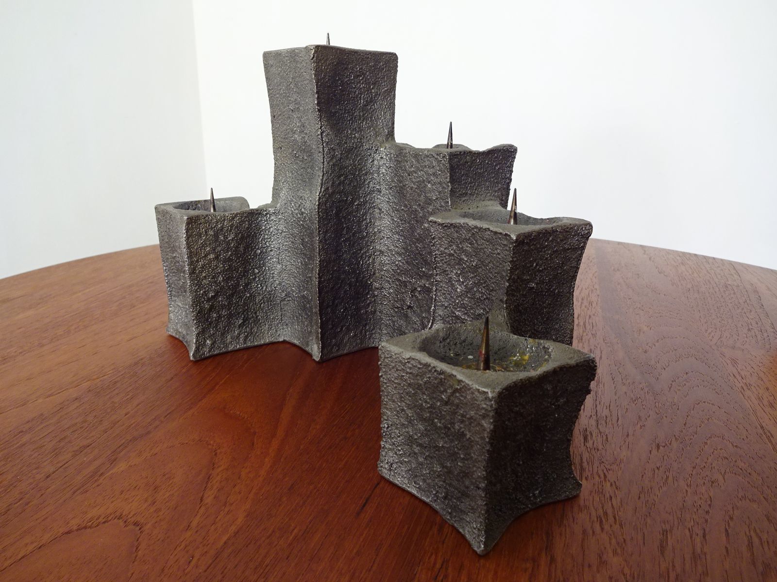 Brutalist Sculptural Iron Candleholder, Ashtray & Lighter, 1960s photo for sale