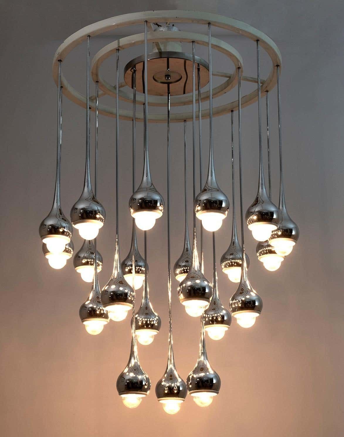 Angelo Brotto Mid Century Italian Metal Chrome Chandelier For Esperia, 1970s photo for sale